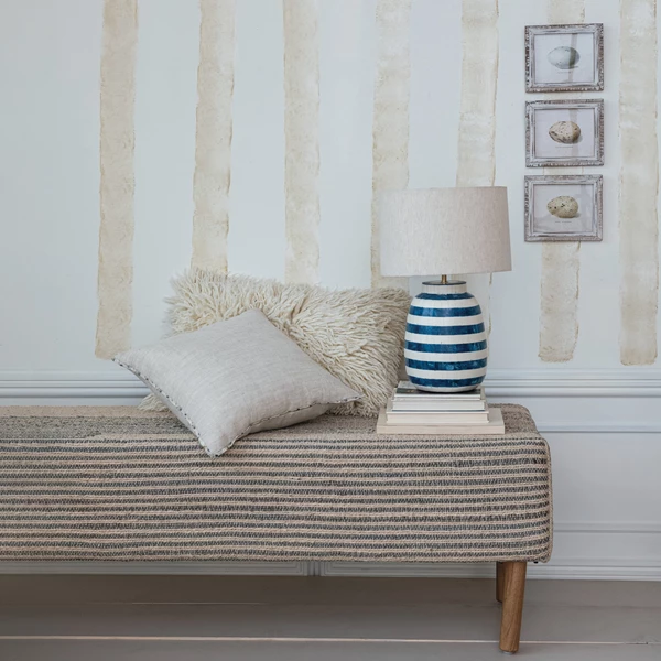 Creative Co Op Woven Jute & Cotton Dhurrie Upholstered Striped Bench W/ Oak Wood Legs