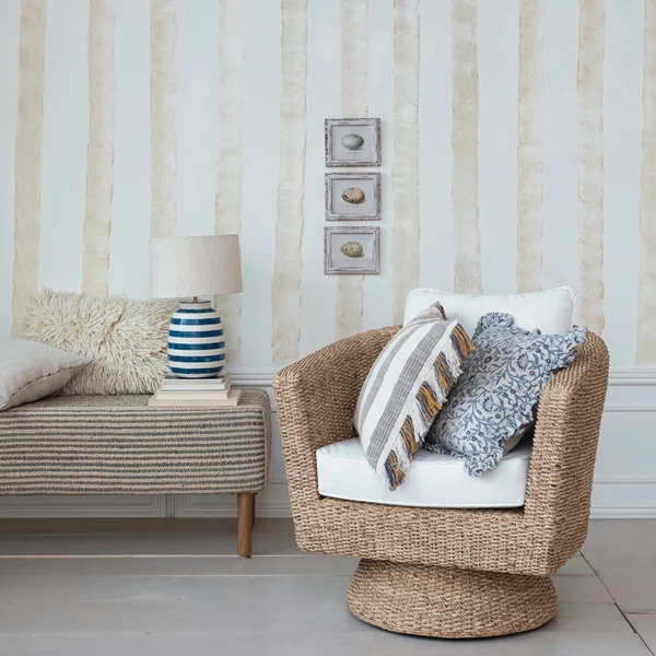 Creative Co Op Woven Jute & Cotton Dhurrie Upholstered Striped Bench W/ Oak Wood Legs