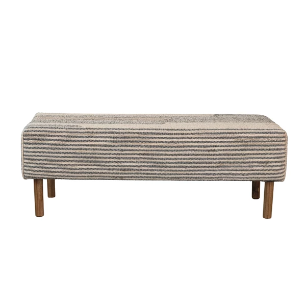 creative co op Woven Jute & Cotton Dhurrie Upholstered Striped Bench w/ Oak Wood Legs