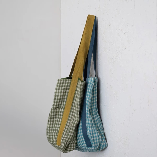 Creative Co Op Woven Linen & Cotton Tote Bag W/ Pocket 2 Colors