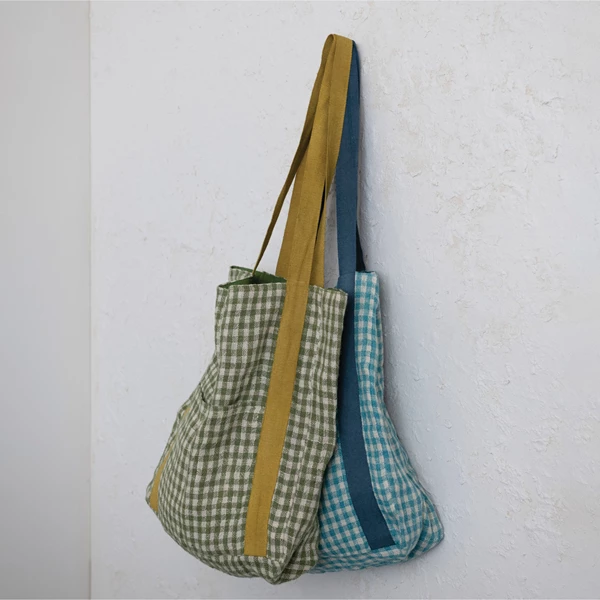 Creative Co Op Woven Linen & Cotton Tote Bag W/ Pocket 2 Colors