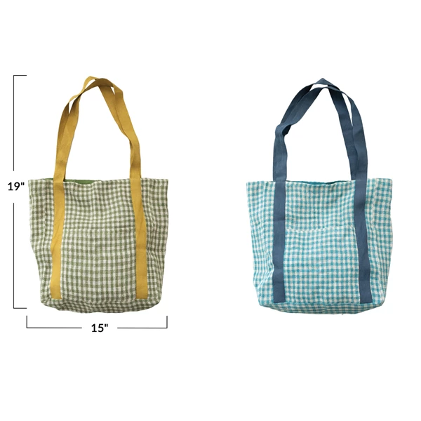 Creative Co Op Woven Linen & Cotton Tote Bag W/ Pocket 2 Colors