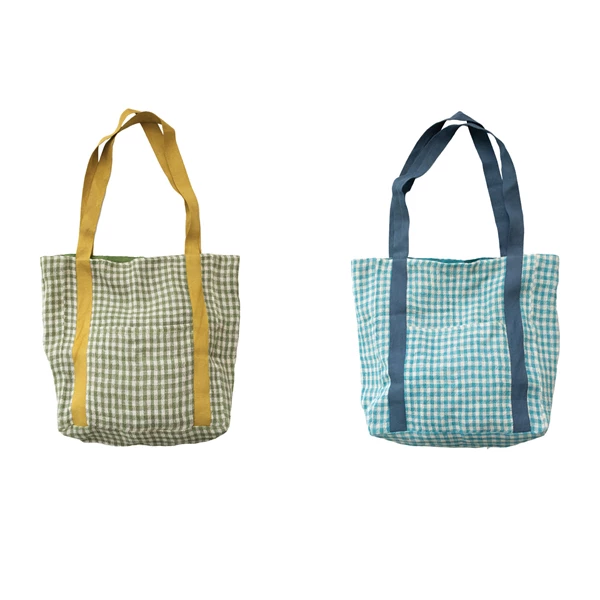 creative co op Woven Linen & Cotton Tote Bag w/ Pocket 2 Colors