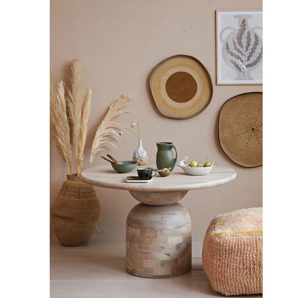 Creative Co Op Woven New Zealand Wool Shag Pouf W/ Design