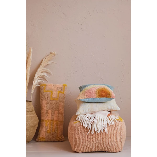 Creative Co Op Woven New Zealand Wool Shag Pouf W/ Design