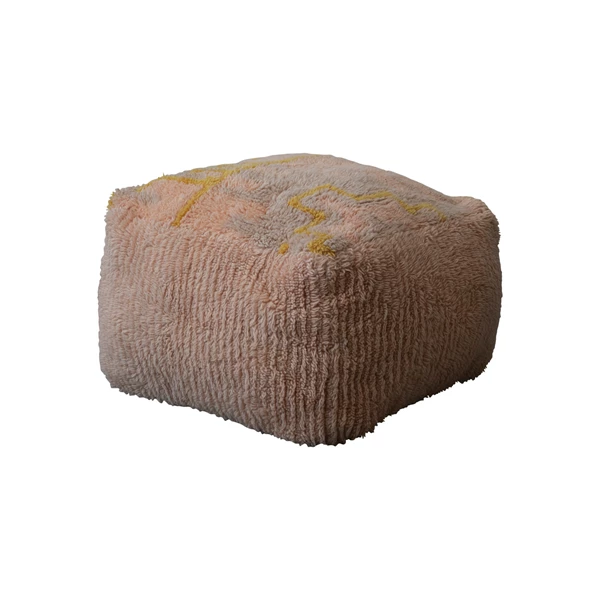 creative co op Woven New Zealand Wool Shag Pouf w/ Design