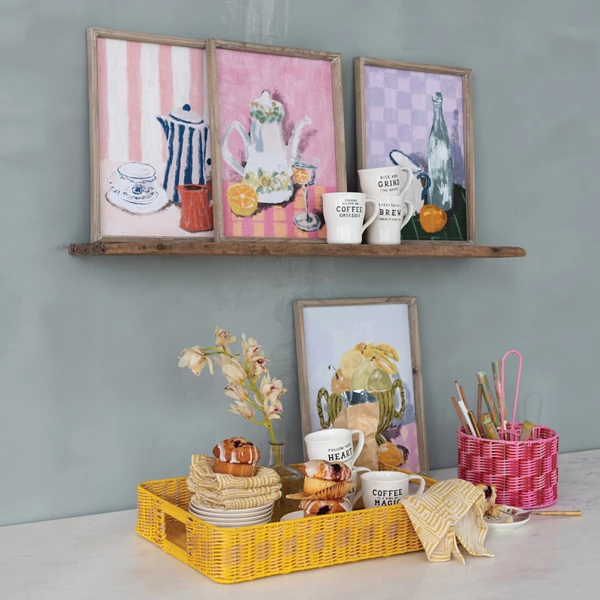 Creative Co Op Woven Plastic Caddy W/ Handle & 4 Sections Pink & Red