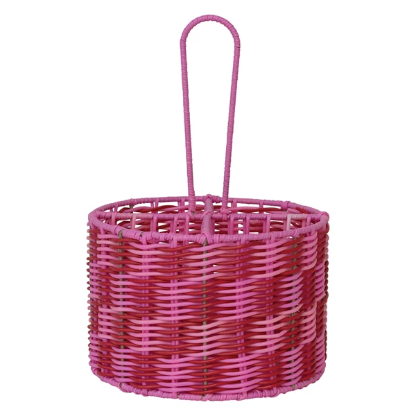 creative co op Woven Plastic Caddy w/ Handle & 4 Sections Pink & Red