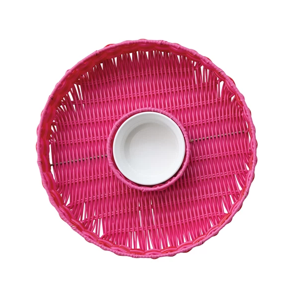 creative co op Woven Plastic Chip & Dip Basket w/ 18 oz. Removable White Ceramic Bowl Set of 2