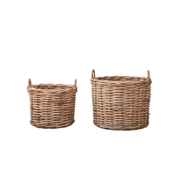 creative co op Woven Rattan Baskets w/ Handles Natural Set of 2