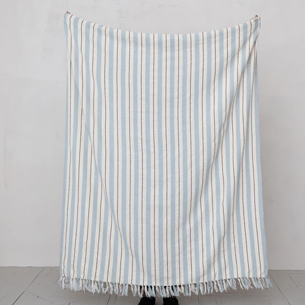 Creative Co Op Woven Recycled Cotton Blend Striped Throw W/ Fringe