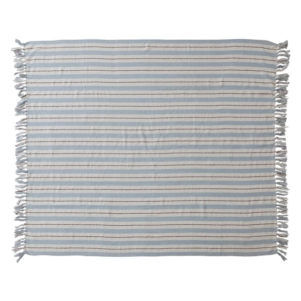 creative co op Woven Recycled Cotton Blend Striped Throw w/ Fringe