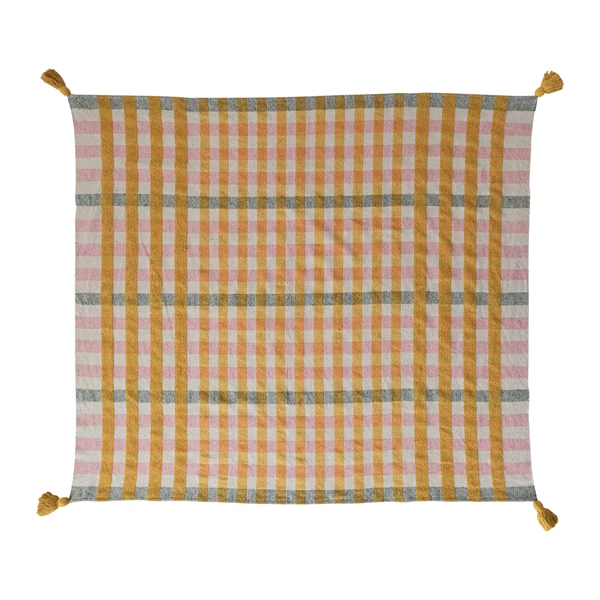 creative co op Woven Recycled Cotton Jacquard Throw w/ Tassels Plaid