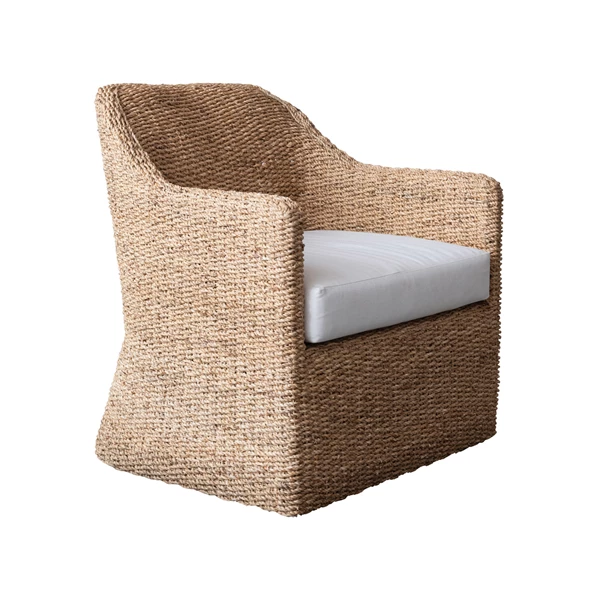 Creative Co Op Woven Water Hyacinth & Acacia Wood Chair W/ Removable Cushion
