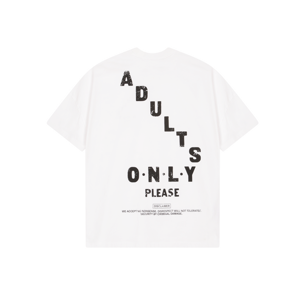 criminal damage ADULTS ONLY T-SHIRT WHITE