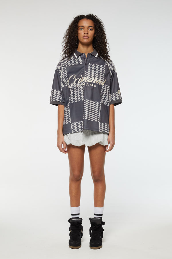 Criminal Damage CHECKERBOARD POLO SHIRT GREY