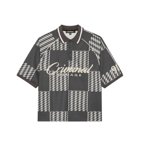 criminal damage CHECKERBOARD POLO SHIRT GREY