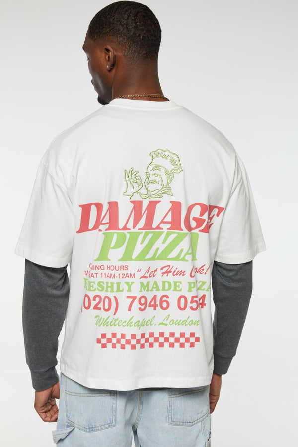 Criminal Damage DAMAGE PIZZA T-SHIRT OFF-WHITE