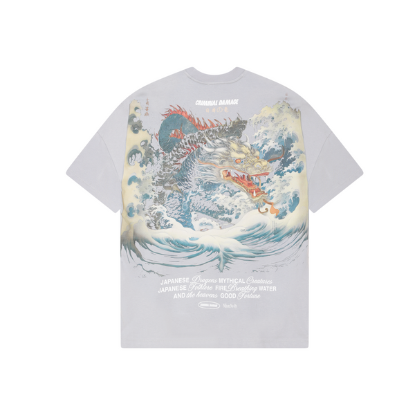 criminal damage DRAGON WAVE T-SHIRT WASHED BLUE