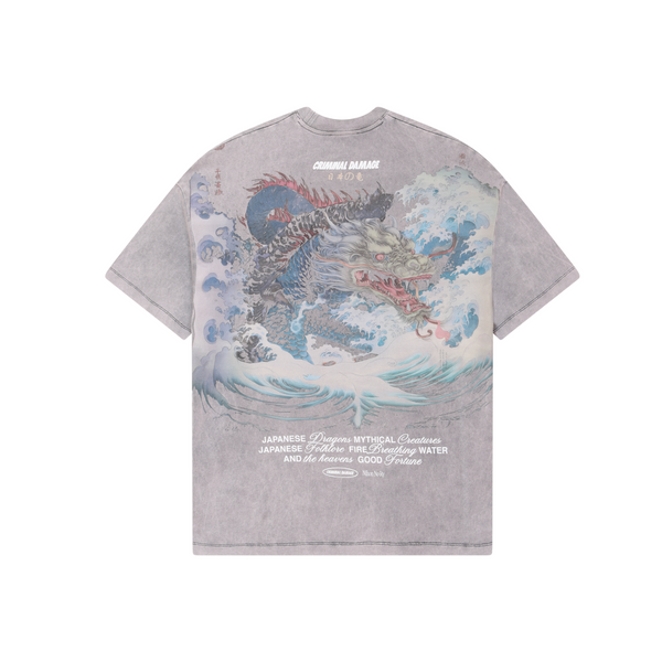 criminal damage DRAGON WAVE T-SHIRT WASHED GREY
