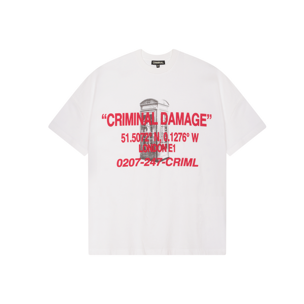 criminal damage E1 PHONE BOX T-SHIRT OFF-WHITE