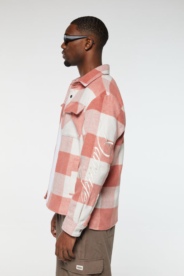 Criminal Damage EMBROIDERED CHECK SHIRT PINK ECRU
