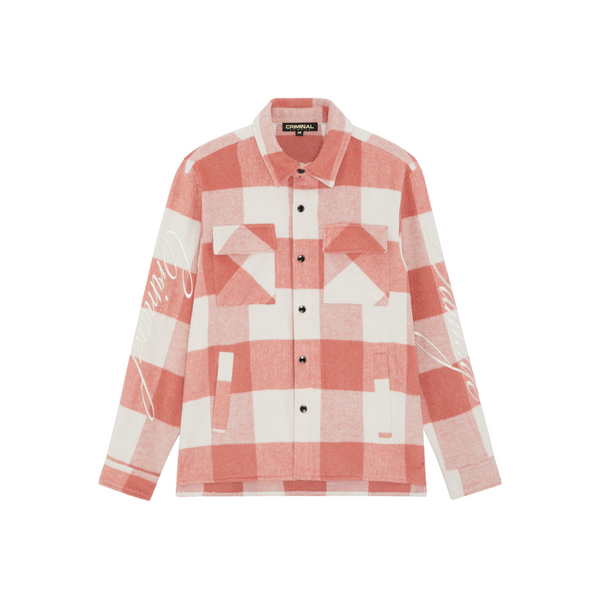criminal damage EMBROIDERED CHECK SHIRT PINK ECRU
