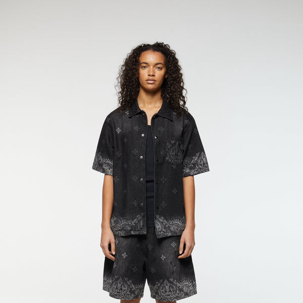 criminal Damage LASER PRINT DENIM SHIRT BLACK