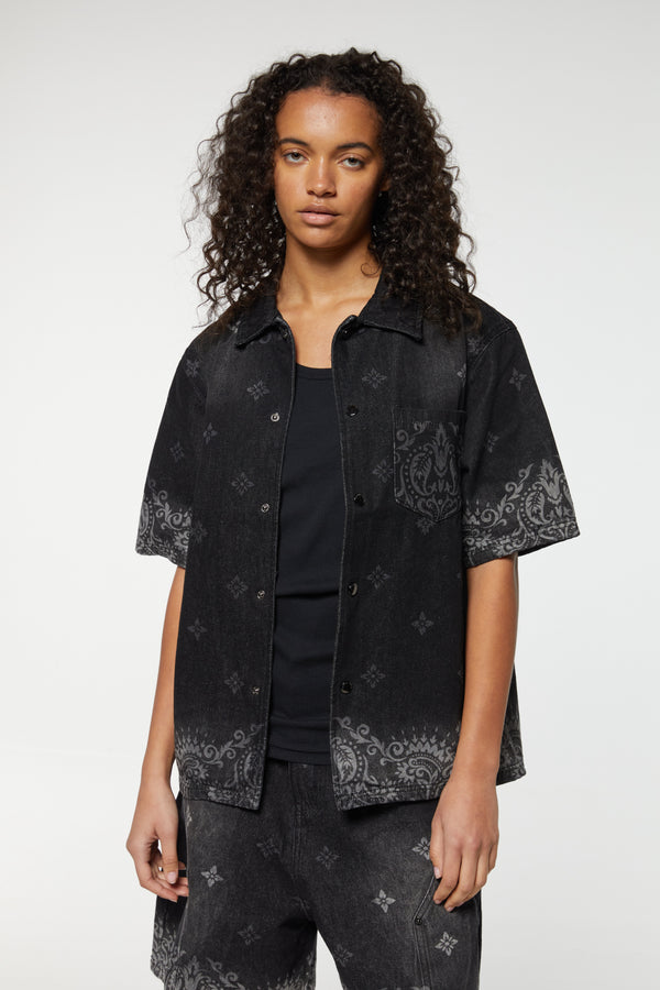 criminal Damage LASER PRINT DENIM SHIRT BLACK