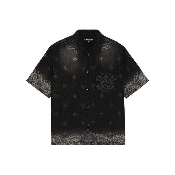 criminal damage LASER PRINT DENIM SHIRT BLACK