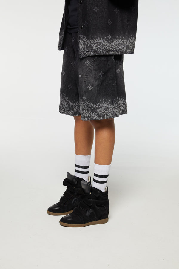 Criminal Damage LASER PRINT DENIM SHORTS BLACK