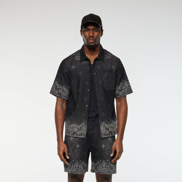 Criminal Damage LASER PRINT DENIM SHORTS BLACK