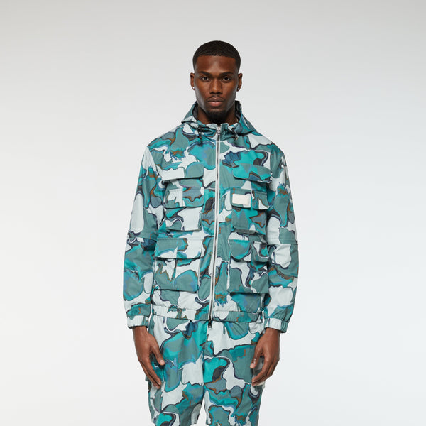 Criminal Damage MARBLE POCKET HOODIE GREEN MARBLE