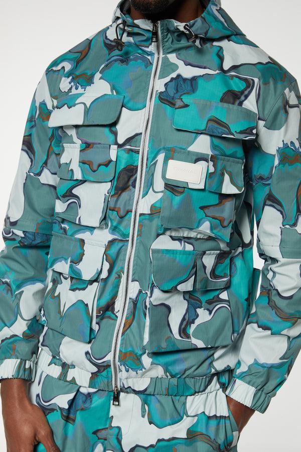 Criminal Damage MARBLE POCKET HOODIE GREEN MARBLE
