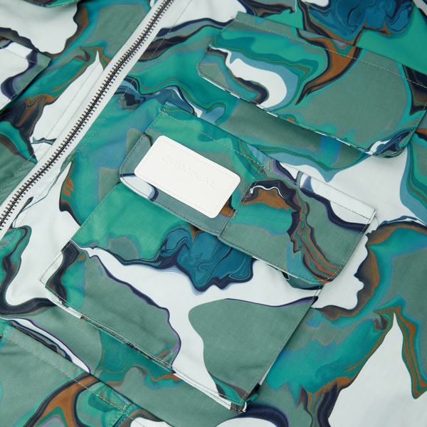 Criminal Damage MARBLE POCKET HOODIE GREEN MARBLE