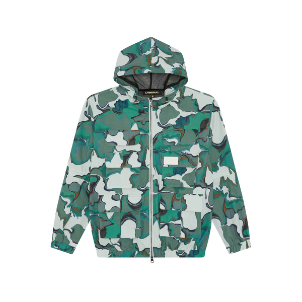 criminal damage MARBLE POCKET HOODIE GREEN MARBLE