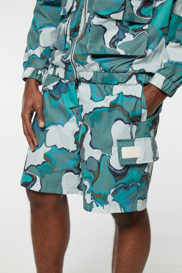 Criminal Damage MARBLE PRINT SHORTS GREEN MARBLE