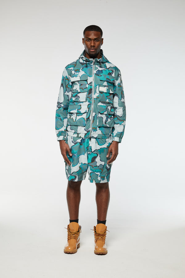 Criminal Damage MARBLE PRINT SHORTS GREEN MARBLE