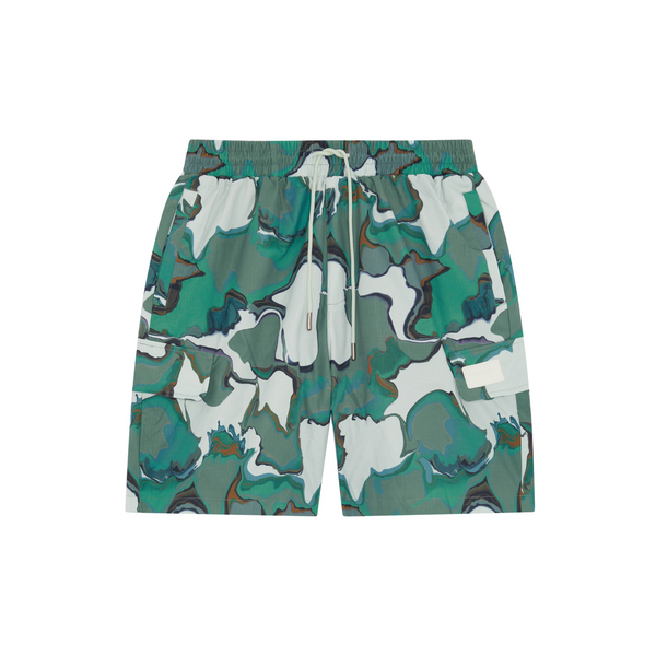 criminal damage MARBLE PRINT SHORTS GREEN MARBLE