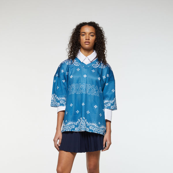 Criminal Damage PAISLEY MESH TOP BLUE