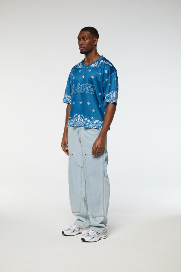 Criminal Damage PAISLEY MESH TOP BLUE