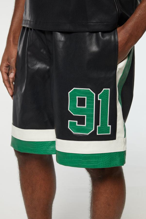 Criminal Damage STADIUM LEATHER SHORTS BLACK GREEN