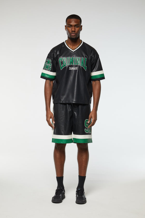 Criminal Damage STADIUM LEATHER SHORTS BLACK GREEN