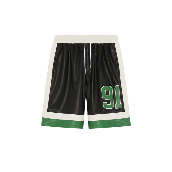 criminal damage STADIUM LEATHER SHORTS BLACK GREEN