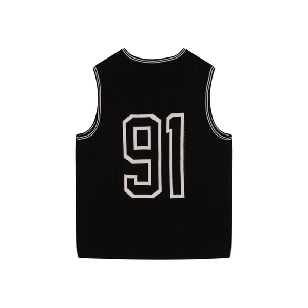 Criminal Damage VARSITY CROCHET VEST BLACK WHITE