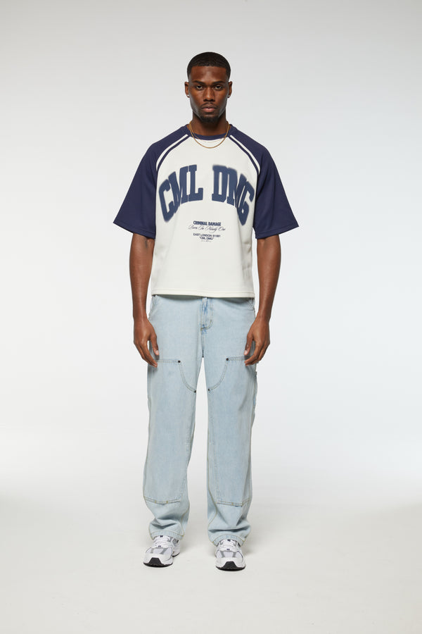 Criminal Damage VARSITY ICON T-SHIRT NAVY ECRU