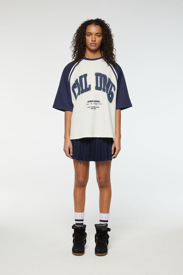 Criminal Damage VARSITY ICON T-SHIRT NAVY ECRU