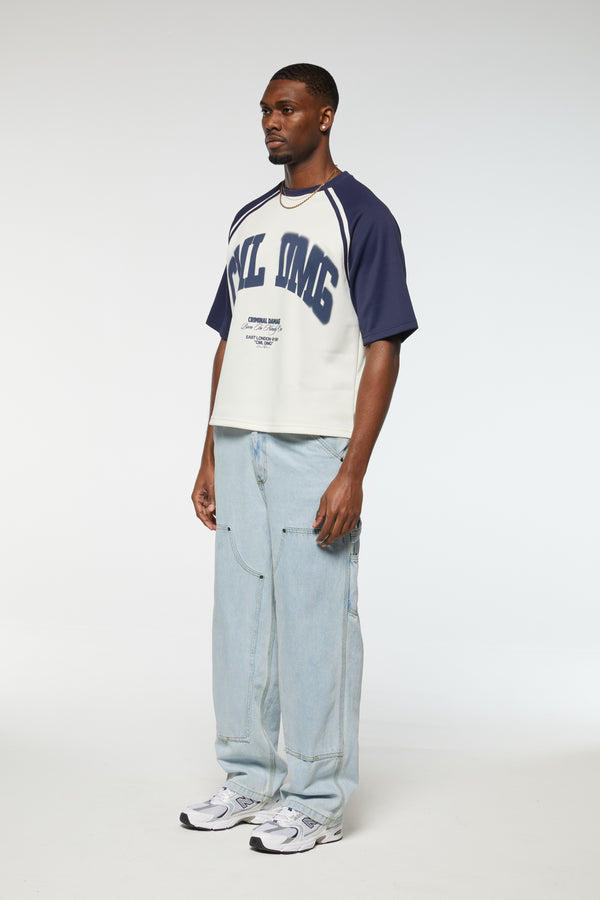 Criminal Damage VARSITY ICON T-SHIRT NAVY ECRU