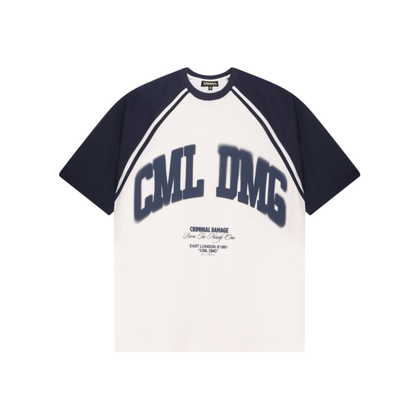 criminal damage VARSITY ICON T-SHIRT NAVY ECRU