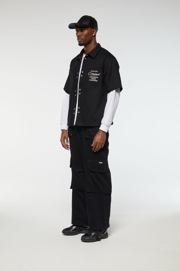 Criminal Damage EMBROIDERED SHORT SLEEVED SHIRT BLACK